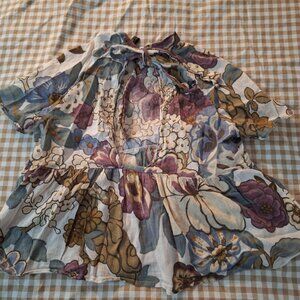 ZARA TRF, size XS, Peplum floral crop top with open back tie, 100% cotton